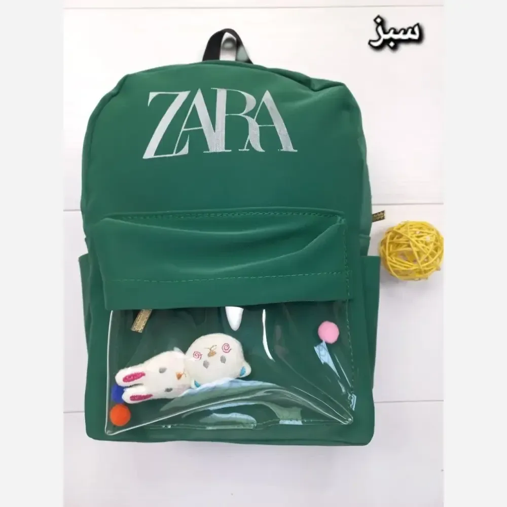 کوله پشتی عروسکی زنانه چرمی مدل زارا رنگ مشکی و زرشکی و سبز