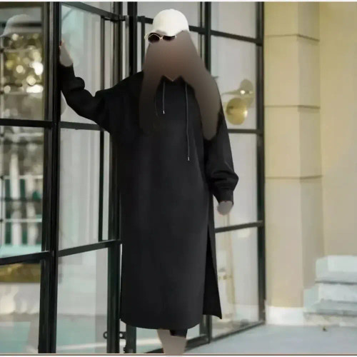 هودی زنانه مدل لندو دورس تو کرکی ضخیم کلاهدار رنگ مشکی فری سایز