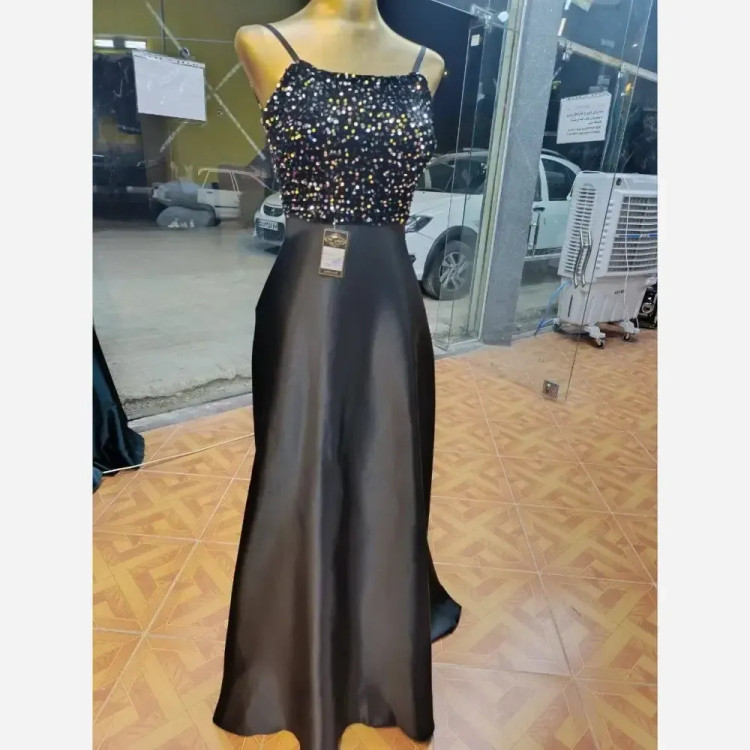 ماکسی مجلسی مدل آرمیتا ساتن آمریکایی و پولک مخمل مشکی نقره ای سایز 38 تا 46