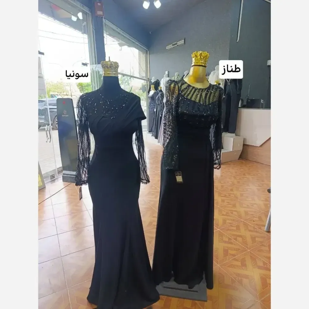 پیراهن مجلسی زنانه مدل سونیا حریر پولک کاری و کرپ دالقیچ رنگ مشکی