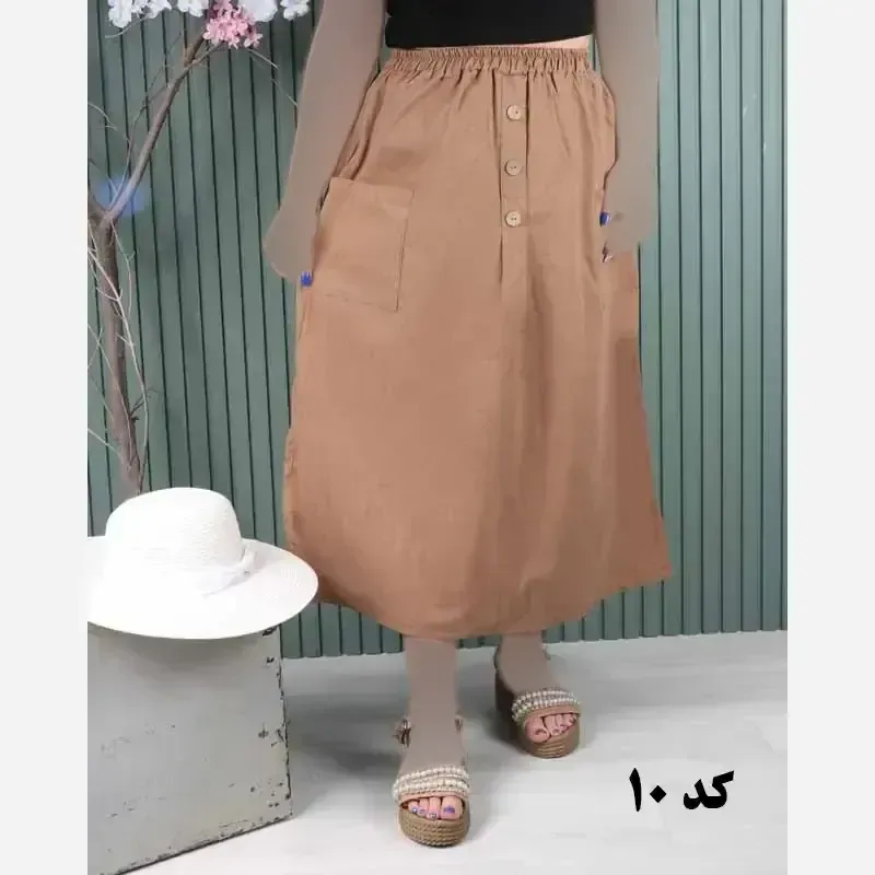 دامن لینن دو جیب فری سایز خنک تابستانی