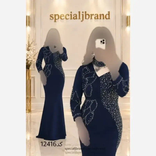 ماکسی مجلسی زنانه غواصی سنگ و نگین کاری زیپ دار قد 155