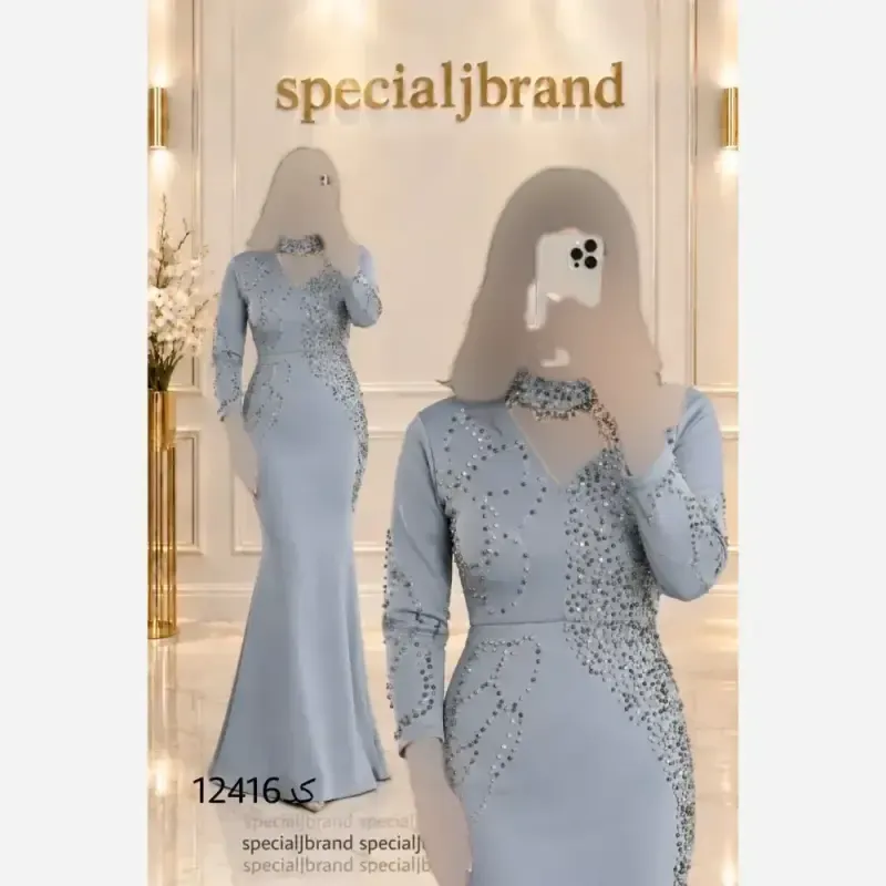 ماکسی مجلسی زنانه غواصی سنگ و نگین کاری زیپ دار قد 155