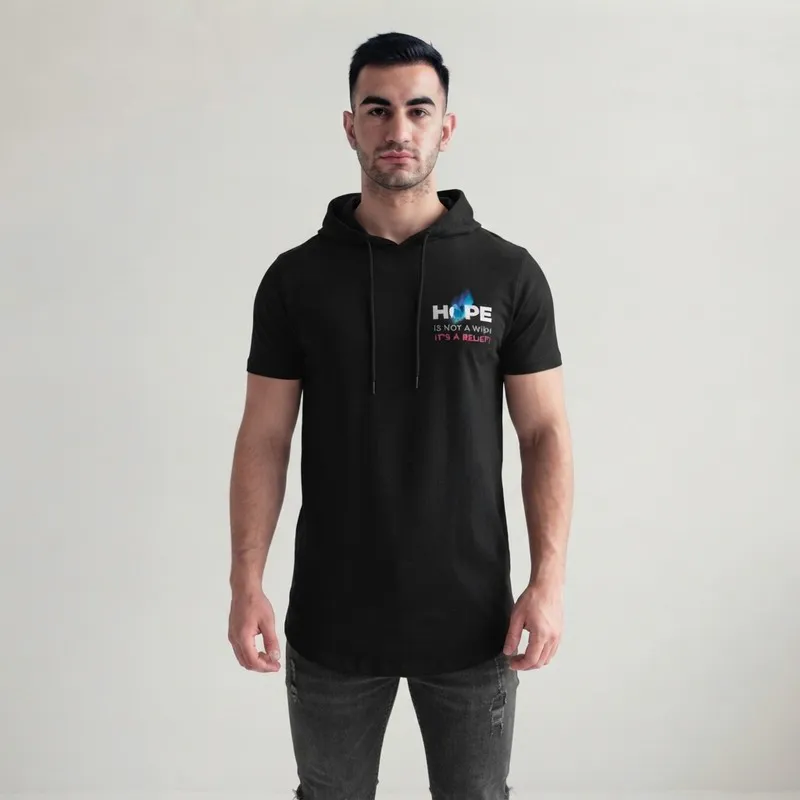 تی شرت مردانه آستین کوتاه الیاف نخی کلاه دار مدل HOPE جین وست