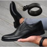 ست کفش و کمربند مردانه مدل رویال و نیک کلاسیک چرم مصنوعی بیاله