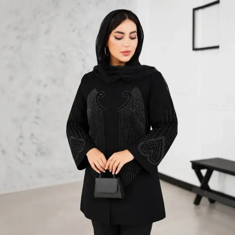 کت مجلسی قلب شانتون اندونزی مشکی نگین کوبی و مروارید کوبی شده