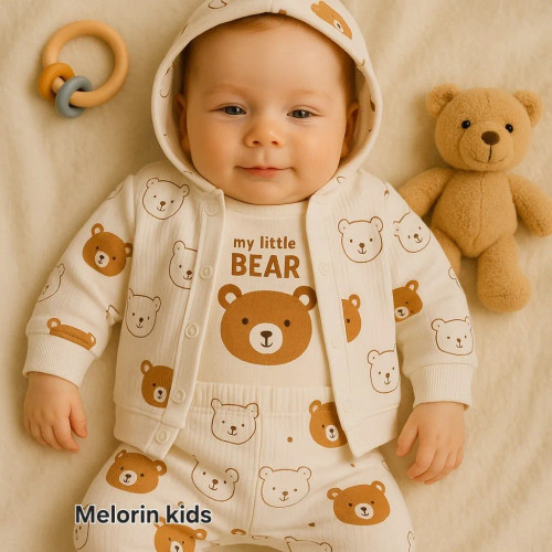 ست سه تیکه نوزادی طرح تدی ملورین کیدز پنبه لاکرا ضخیم پاییزه