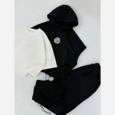 ست 3 تیکه وست شلوار و تیشرت مدل راینا جنس دورس حوله ای توکرکی فریسایز